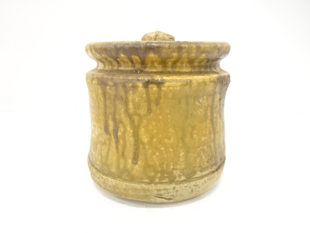  紀州焼　二代　寒川栖豊造　灰被　水指(十二代尋牛斎書付)(銘：布袋)